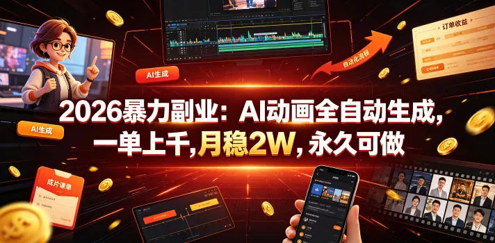 2026暴力副业：AI动画全自动生成，一单上千，月稳2W，永久可做【揭秘】-lanti云网创