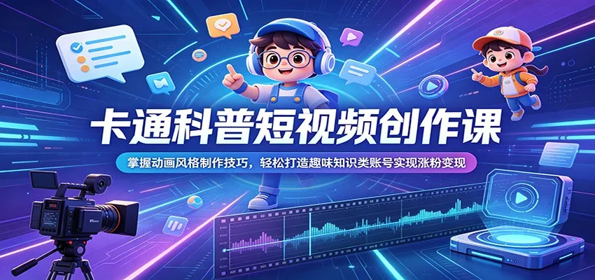 卡通科普短视频创作课：掌握动画风格制作技巧，轻松打造趣味知识类账号实现涨粉变现-lanti云网创