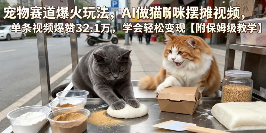 宠物赛道爆火玩法,AI做猫咪摆摊视频,单条视频爆赞32.1万,学会轻松变现【附保姆级教学】 1 宠物赛道爆火玩法,AI做猫咪摆摊视频,单条视频爆赞32.1万,学会轻松变现【附保姆级教学】