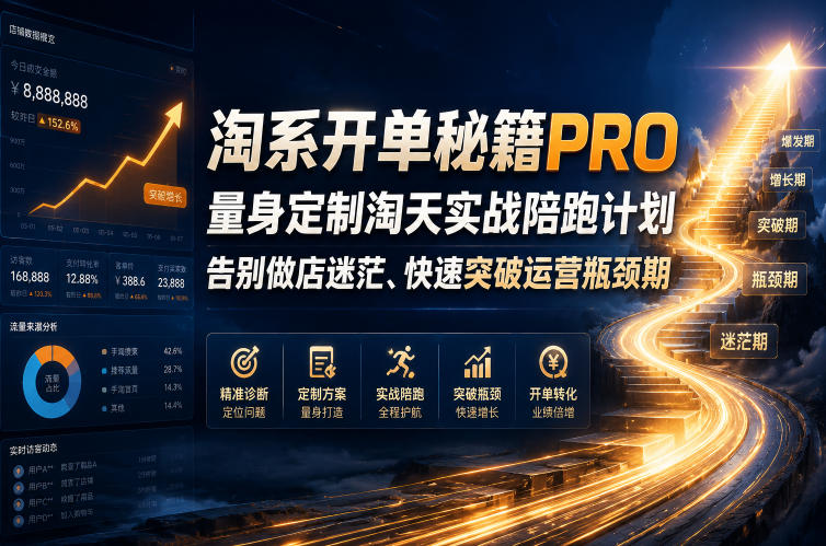 淘系开单秘籍PRO,量身定制淘天实战陪跑计划,告别做店迷茫、快速突破运营瓶颈期(2026年6月22日) 1 淘系开单秘籍PRO,量身定制淘天实战陪跑计划,告别做店迷茫、快速突破运营瓶颈期(2026年6月22日)