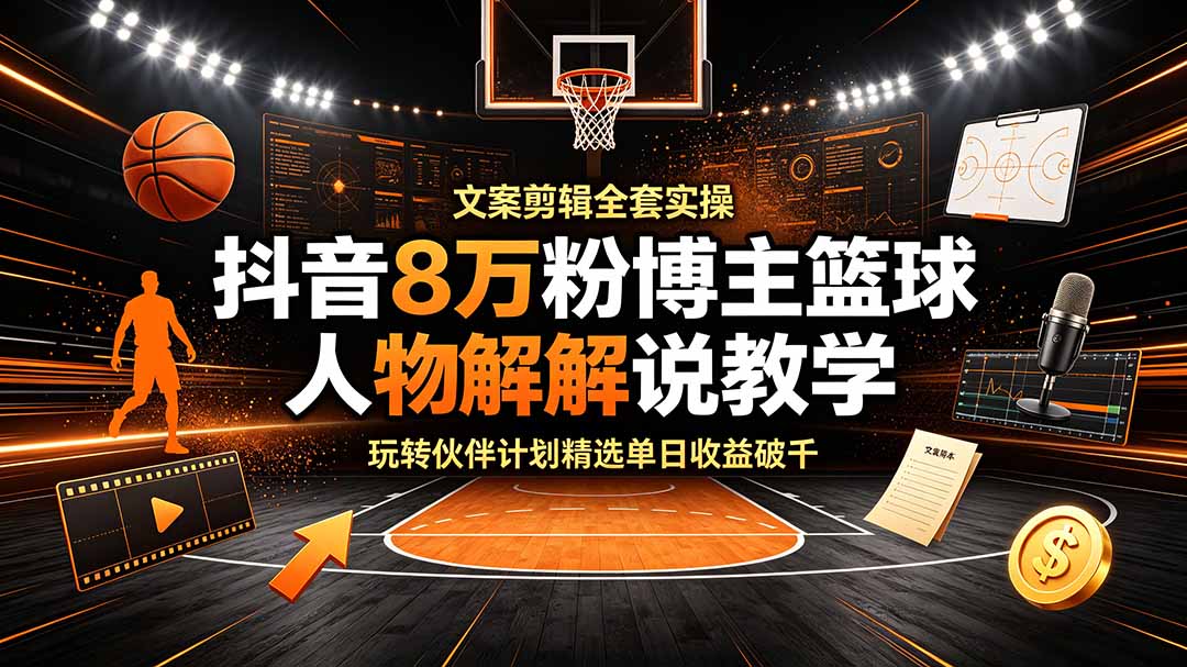 抖音8万粉博主篮球人物解说教学,文案剪辑全套实操,玩转伙伴计划精选单日收益破千 1 060204c1795074b0e33536f71ee97139