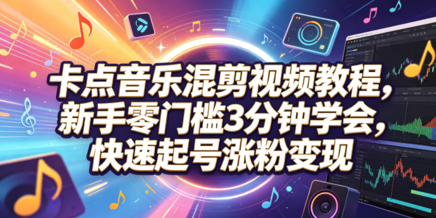 卡点音乐混剪视频教程，新手零门槛3分钟学会，快速起号涨粉变现-lanti云网创
