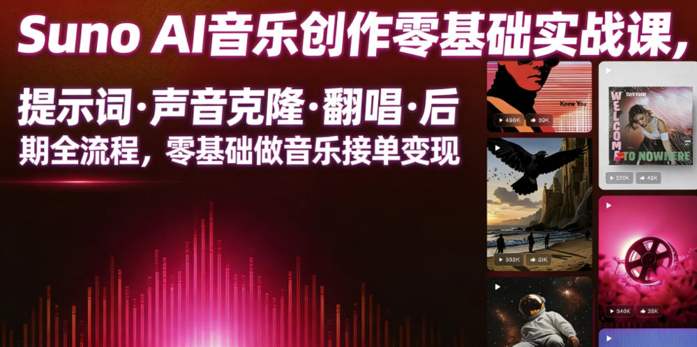 Suno AI音乐创作实战课,提示词・声音克隆・翻唱・后期全流程,零基础做音乐接单变现 1 Suno AI音乐创作实战课,提示词・声音克隆・翻唱・后期全流程,零基础做音乐接单变现