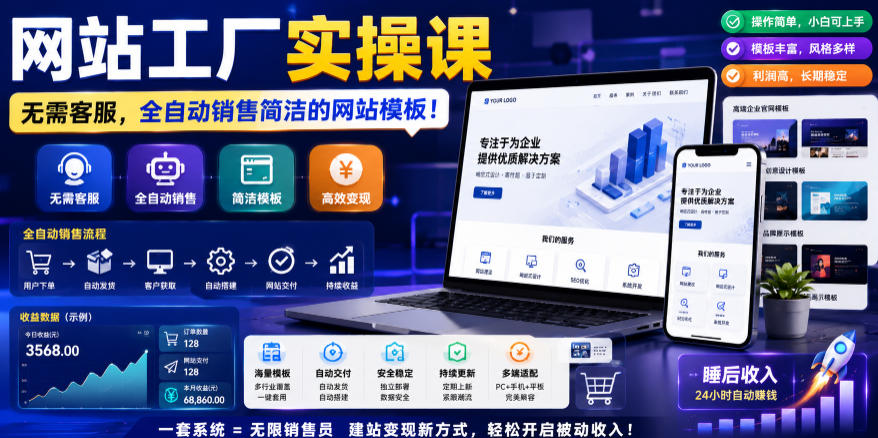 网站工厂实操课,无需客服,网站模板自动赚钱!【原创双语字幕】 1 网站工厂实操课,无需客服,网站模板自动赚钱!【原创双语字幕】