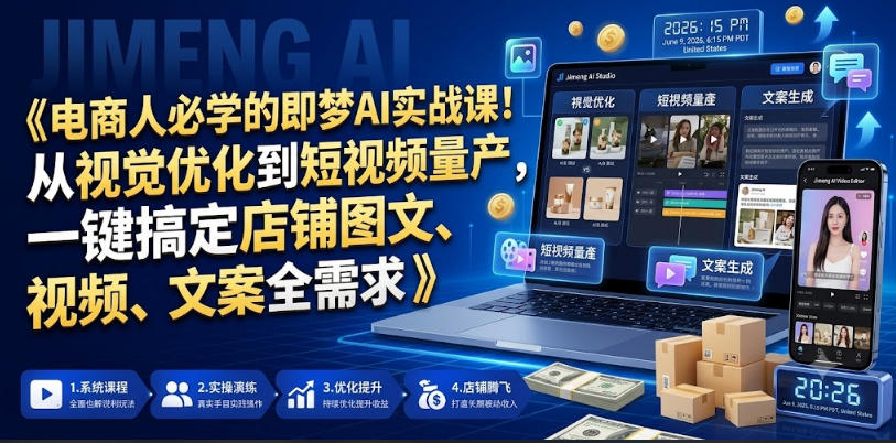 电商人必学的即梦AI实战课！从视觉优化到短视频量产，一键搞定店铺图文、视频、文案全需求-lanti云网创