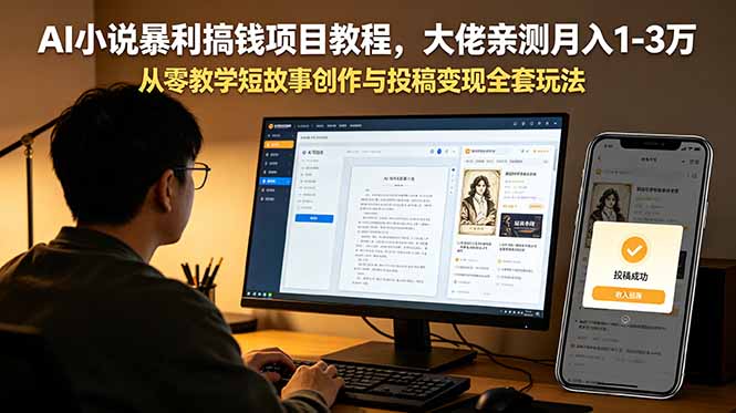 AI小说暴利搞钱项目教程，大佬亲测月入1-3万，从零教学短故事创作与投稿变现全套玩法-lanti云网创