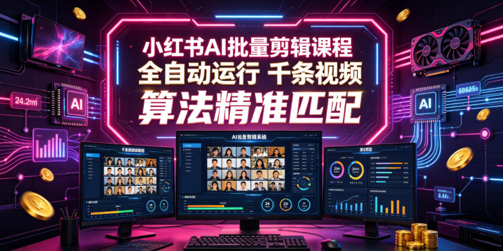 小红书AI批量剪辑课程，24小时全自动运行，解放双手专注运营，千条视频批量处理，小红书算法精准匹配 - LanTi云网创-lanti云网创