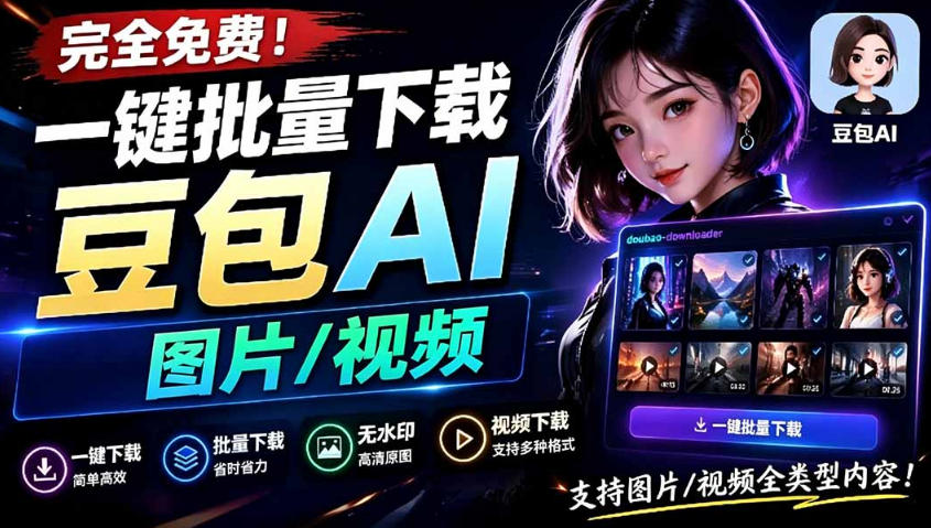 Github最新发布!一键批量下载豆包AI无水印图片/视频,简单易用,自动解析提示词 1 Github最新发布!一键批量下载豆包AI无水印图片/视频,简单易用,自动解析提示词