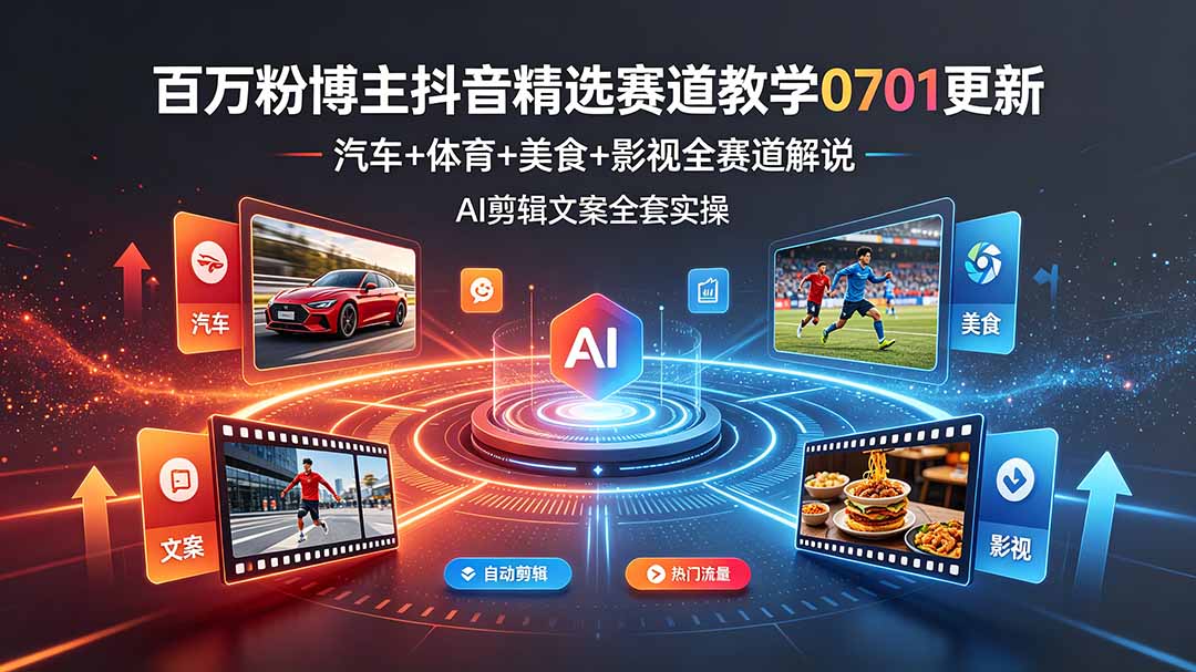 百万粉博主抖音精选赛道教学-0701更新，汽车+体育+美食+影视全赛道解说，AI剪辑文案全套实操 - LanTi云网创-lanti云网创