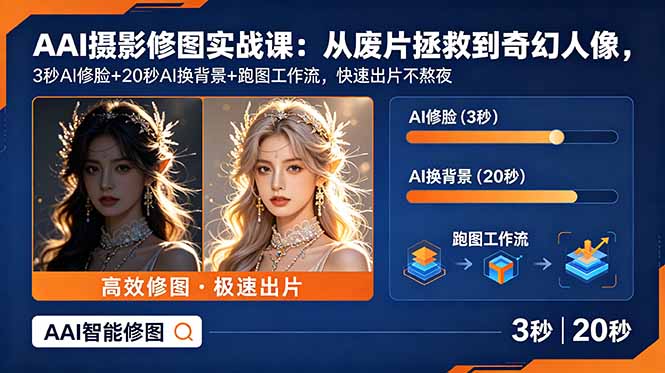 AI摄影修图实战课:从废片拯救 到 奇幻人像,3秒AI修脸+20秒AI换背景+跑图工作流,快速出片不熬夜 3 1fb5292b591a5ed4655d02c4ec659780