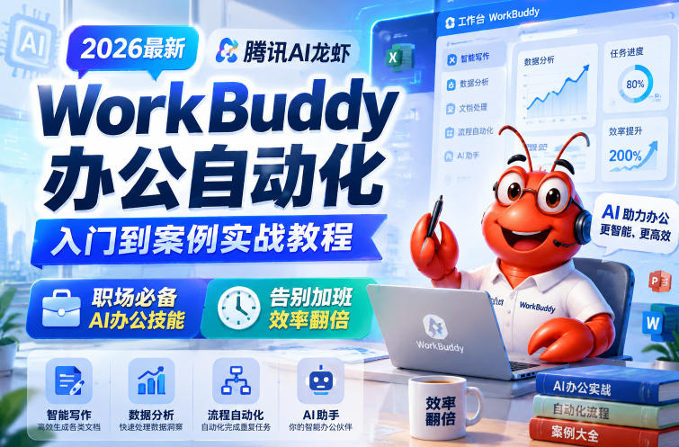 2026最新腾讯AI龙虾WorkBuddy办公自动化入门到案例实战教程,职场必备AI办公技能,告别加班,效率翻倍 1 2026最新腾讯AI龙虾WorkBuddy办公自动化入门到案例实战教程,职场必备AI办公技能,告别加班,效率翻倍