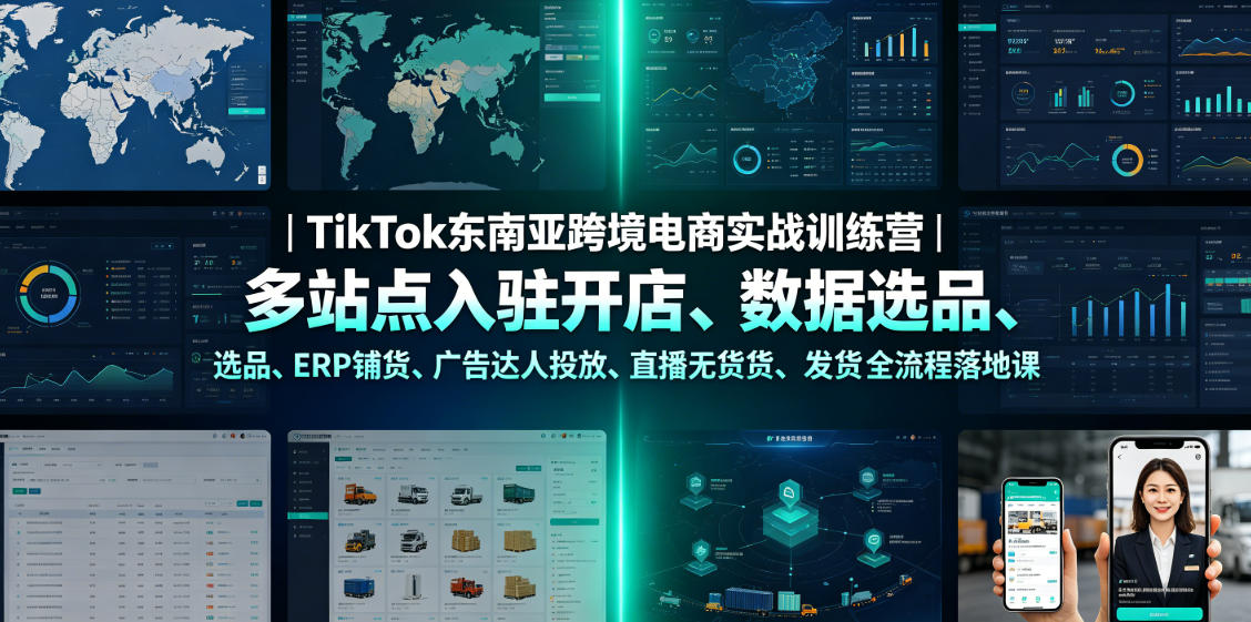 TikTok东南亚跨境电商实战训练营|多站点入驻开店、数据选品、ERP铺货、广告达人投放、直播无货源发货全流程落地课 1 TikTok东南亚跨境电商实战训练营|多站点入驻开店、数据选品、ERP铺货、广告达人投放、直播无货源发货全流程落地课