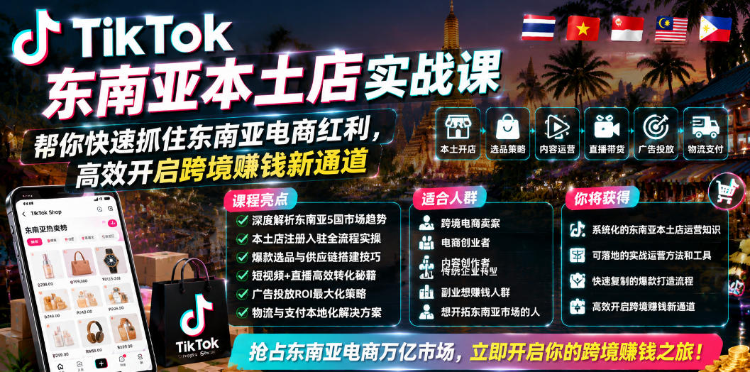 TikTok东南亚本土店实战课，帮你快速抓住东南亚电商红利，高效开启跨境賺钱新通道 - LanTi云网创-lanti云网创