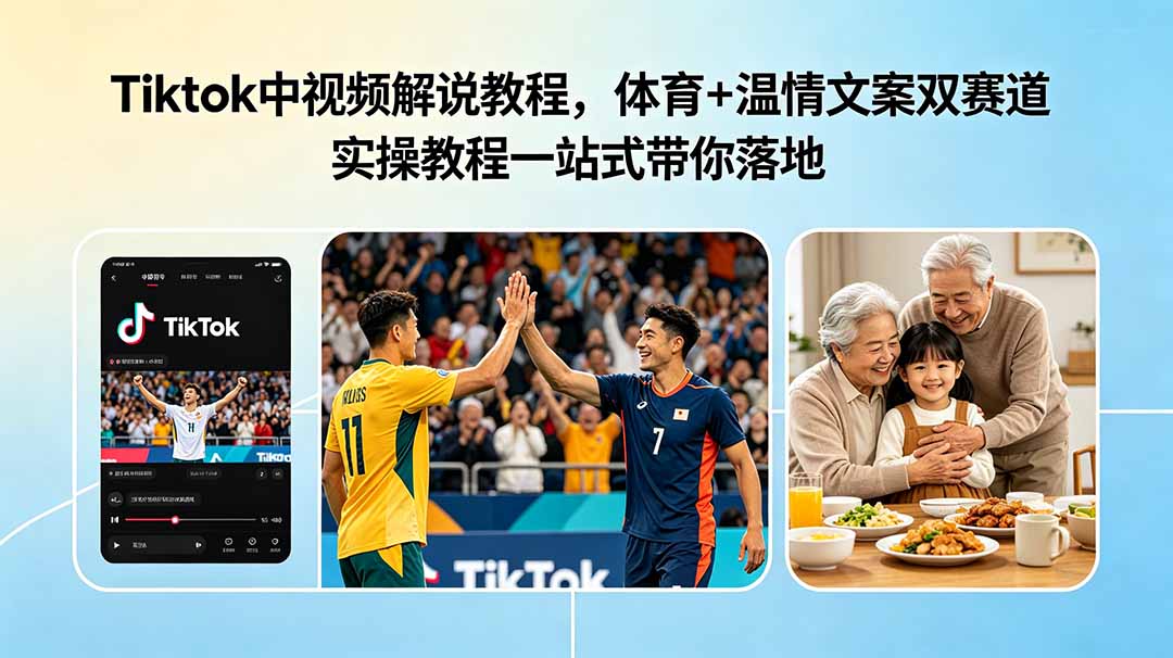 Tiktok中视频解说教程，体育+温情文案双赛道实操教程一站式带你落地-lanti云网创