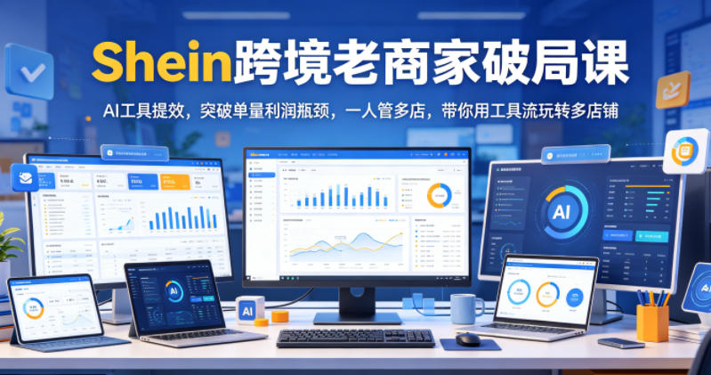 Shein跨境老商家破局课,AI工具提效,突破单量利润瓶颈,一人管多店,带你用工具流玩转多店铺 1 Shein跨境老商家破局课,AI工具提效,突破单量利润瓶颈,一人管多店,带你用工具流玩转多店铺