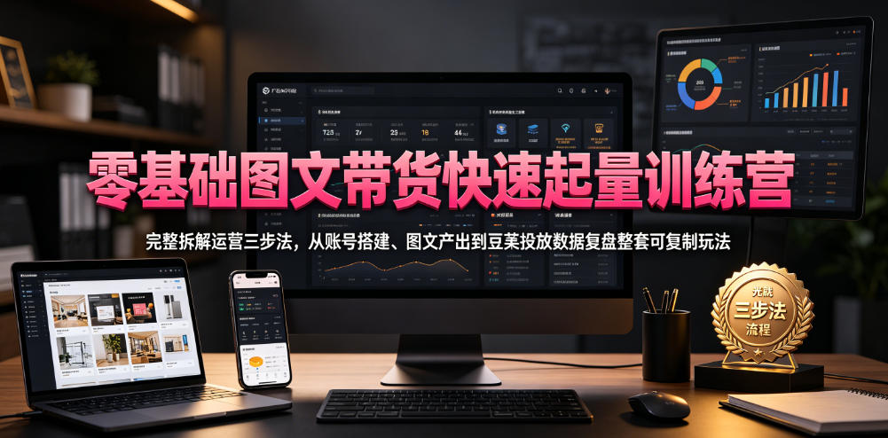 零基础图文带货快速起量训练营,完整拆解运营三步法,从账号搭建、图文产出到豆荚投放数据复盘整套可复制玩法 1 零基础图文带货快速起量训练营,完整拆解运营三步法,从账号搭建、图文产出到豆荚投放数据复盘整套可复制玩法