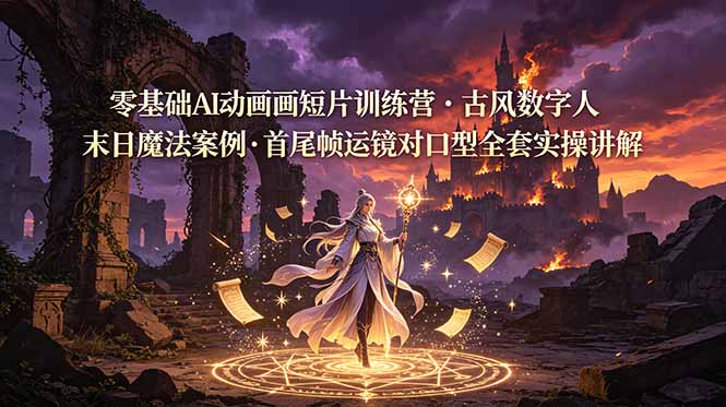 零基础AI动画短片训练营，古风数字人末日魔法案例，首尾帧运镜对口型全套实操讲解 - LanTi云网创-lanti云网创