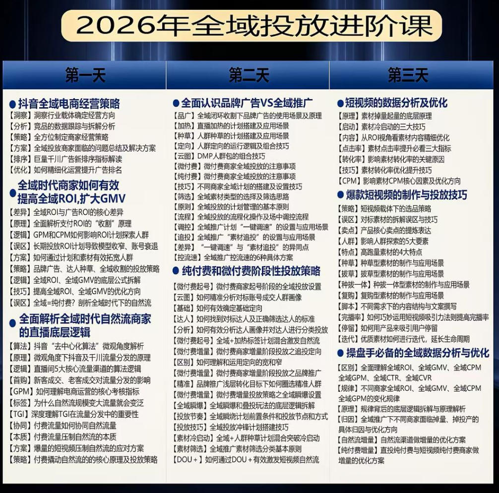 千川扫地僧2026抖音全域投放进阶课,少走弯路·快速起量·掌控增长,6月12-14号杭州线下课(更新) 2 千川扫地僧2026抖音全域投放进阶课,少走弯路·快速起量·掌控增长,6月12-14号杭州线下课(更新)