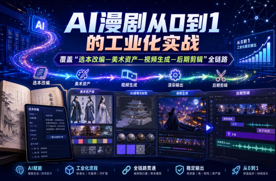 AI漫剧从0到1的工业化实战,覆盖“选本改编—美术资产—视频生成—后期剪辑”全链路(更新6月) 1 AI漫剧从0到1的工业化实战,覆盖“选本改编—美术资产—视频生成—后期剪辑”全链路(更新6月)