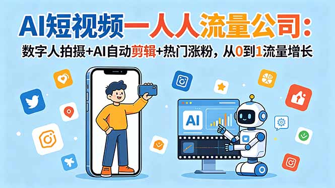 AI短视频一人流量公司：数字人拍摄+AI自动剪辑+热门涨粉，从0到1流量增长 - LanTi云网创-lanti云网创