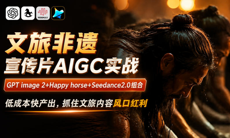 文旅非遗宣传片AIGC实战,GPT image 2+Happy horse+Seedance2.0组合,低成本快产出,抓住文旅内容风口红利 1 文旅非遗宣传片AIGC实战,GPT image 2+Happy horse+Seedance2.0组合,低成本快产出,抓住文旅内容风口红利