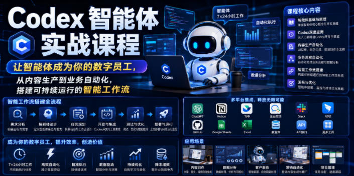 Codex智能体实战课程,让智能体成为你的数字员工,从内容生产到业务自动化,搭建可持续运行的智能工作流 1 Codex智能体实战课程,让智能体成为你的数字员工,从内容生产到业务自动化,搭建可持续运行的智能工作流