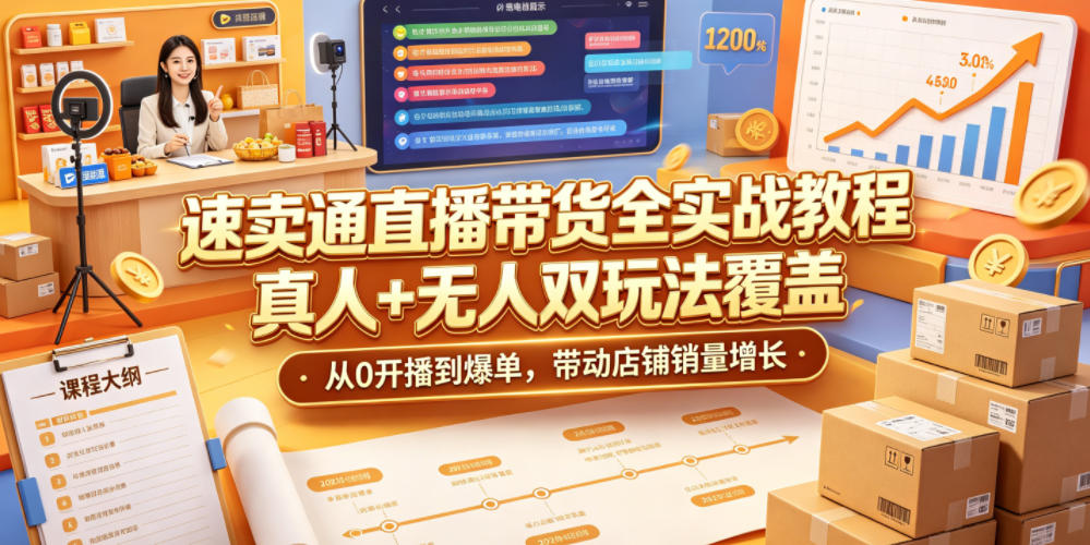 速卖通直播带货全实战教程，真人+无人双玩法覆盖，从0开播到爆单，带动店铺销量增长-lanti云网创