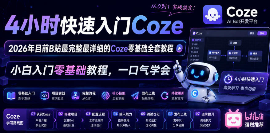 4小时快速入门Coze!2026年目前B站最完整最详细的Coze零基础全套教程,小白入门零基础教程,一口气学会!-lanti云网创