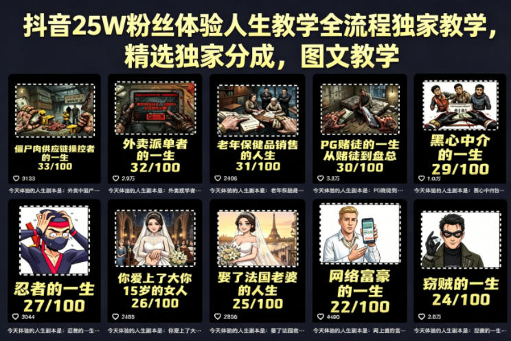 抖音25W粉丝体验人生教学全流程独家教学，精选独家分成，图文教学-lanti云网创