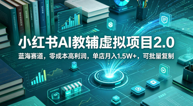 小红书AI教辅虚拟项目2.0，蓝海赛道，零成本高利润，单店月入1.5W+，可批量复制-lanti云网创