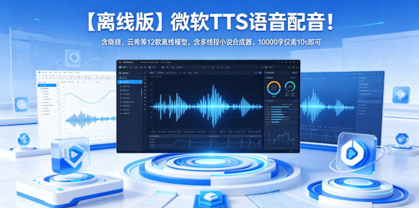 【离线版】微软TTS语音配音！含晓晓，云希等12款离线模型，含多线程小说合成器，10000字仅需10s即可-lanti云网创