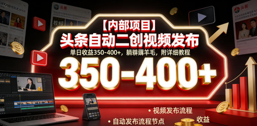 【内部项目】头条自动二创视频发布,单日收益350-400+,躺賺薅羊毛,附详细教程【揭秘】 1 【内部项目】头条自动二创视频发布,单日收益350-400+,躺賺薅羊毛,附详细教程【揭秘】