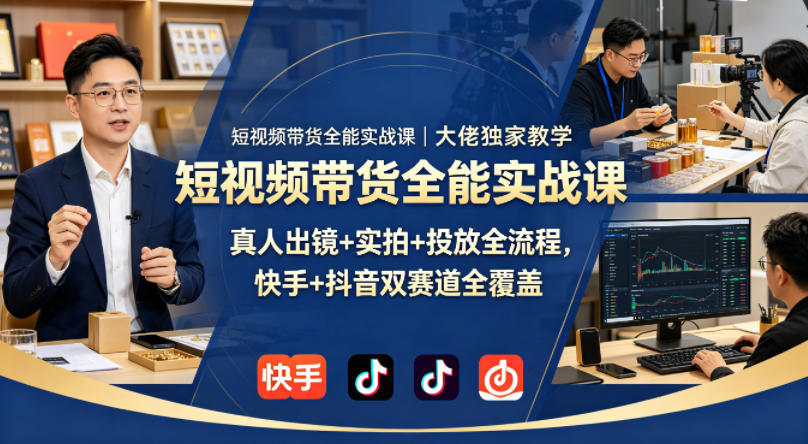 短视频带货全能实战课|大佬独家教学,真人出镜+实拍+投放全流程,快手+抖音双赛道全覆盖-lanti云网创