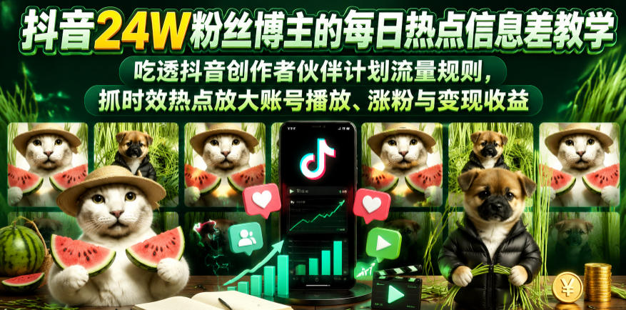 抖音24W粉丝博主的每日热点信息差教学,吃透创作者伙伴计划流量规则,抓时效热点放大账号播放、涨粉与变现收益(更新) 1 抖音24W粉丝博主的每日热点信息差教学,吃透创作者伙伴计划流量规则,抓时效热点放大账号播放、涨粉与变现收益(更新)