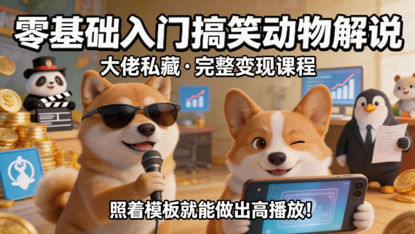 零基础入门搞笑动物解说，大佬私藏完整变现课程，照着模板就能做出高播放-lanti云网创