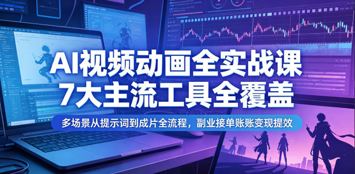 AI视频动画全实战课,7大主流工具全覆盖,多场景从提示词到成片全流程,副业接单账号变现提效-lanti云网创