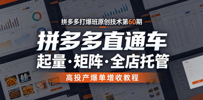 拼多多打爆班原创技术第60期，拼多多直通车，起量・矩阵・全店托管，高投产爆单增收教程-lanti云网创