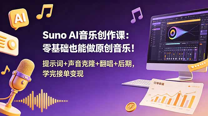Suno AI音乐创作课:零基础也能做原创音乐!提示词+声音克隆+翻唱+后期,学完接单变现 1 5abfe2fec1074adfd9e6bbaf154faf3e