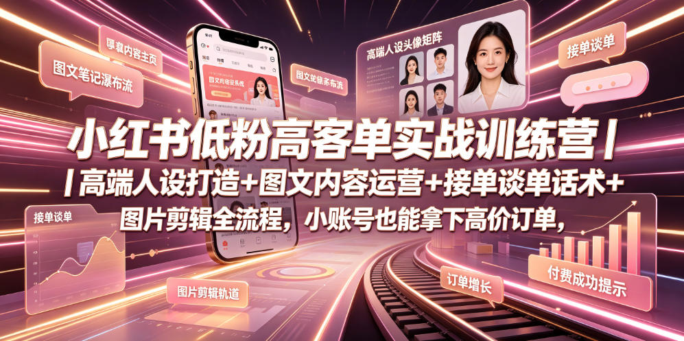 小红书低粉高客单实战训练营|高端人设打造+图文内容运营+接单谈单话术+图片剪辑全流程,小账号也能拿下高价订单-lanti云网创