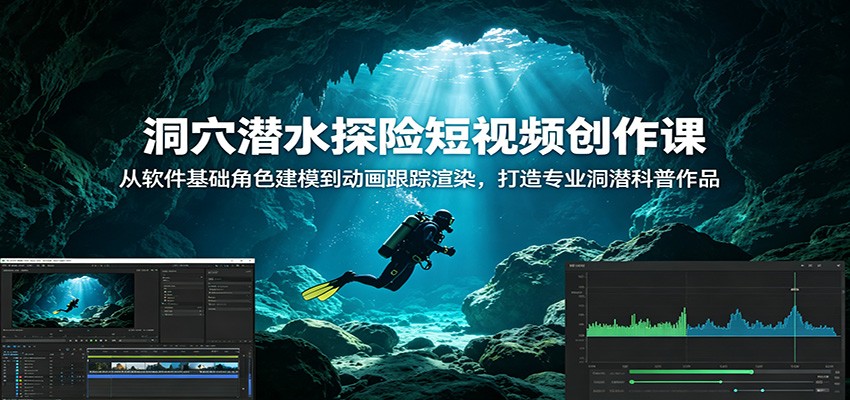 洞穴潜水探险短视频创作课：从软件基础角色建模到动画跟踪渲染，打造专业洞潜科普作品-lanti云网创