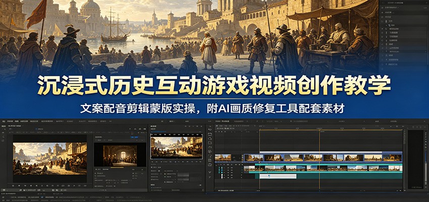 沉浸式历史互动游戏视频创作教学：文案配音剪辑蒙版实操，附AI画质修复工具配套素材 - LanTi云网创-lanti云网创