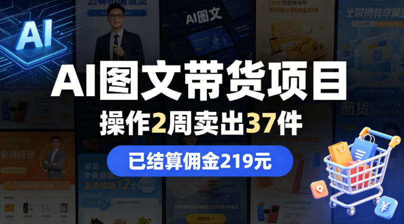 AI图文带货项目，操作2周卖出37件，已结算佣金219-lanti云网创