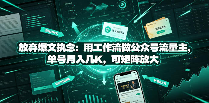 放弃爆文执念:用工作流做公众号流量主,单号月入几K,可矩阵放大 1 放弃爆文执念:用工作流做公众号流量主,单号月入几K,可矩阵放大
