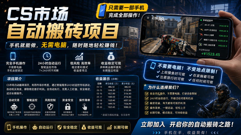 手机即可操作的CS市场自动搬砖系统｜自动监控｜自动下单|日入300+【揭秘】-lanti云网创
