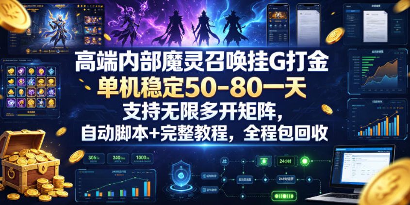高端内部魔灵召唤挂G打金，单机稳定50-80一天，支持无限多开矩阵，自动脚本+完整教程，全程包回收【揭秘】-lanti云网创