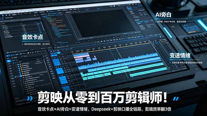 剪映从零到百万剪辑师!音效卡点+AI旁白+变速情绪,Deepseek+剪映口播全链路,剪辑效率翻3倍 1 807e8f49de69db72275814122c878345