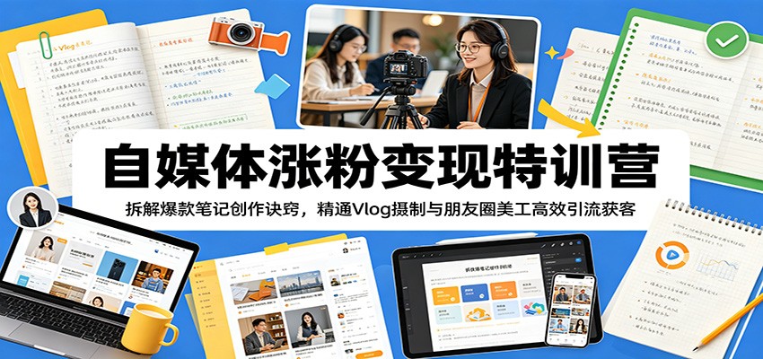 自媒体涨粉变现特训营：拆解爆款笔记创作诀窍，精通Vlog摄制与朋友圈美工高效引流获客-lanti云网创