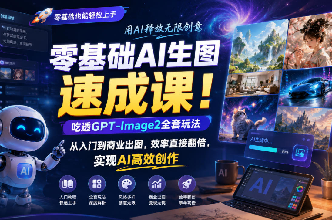 零基础AI生图速成课!吃透GPT-Image2全套玩法,从入门到商业出图,效率直接翻倍,实现AI高效创作 1 零基础AI生图速成课!吃透GPT-Image2全套玩法,从入门到商业出图,效率直接翻倍,实现AI高效创作