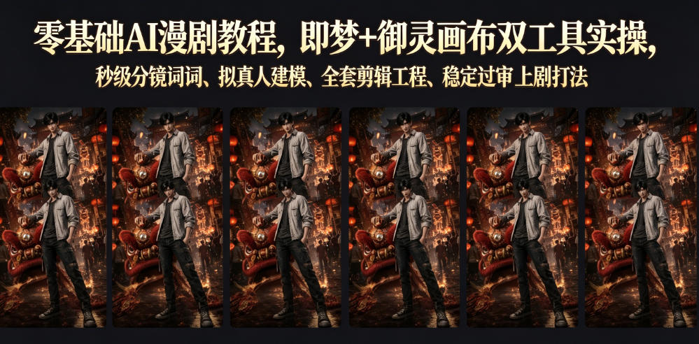 零基础AI漫剧教程,即梦+御灵画布双工具实操,秒级分镜提示词、拟真人建模、全套剪辑工程、稳定过审上剧打法 1 零基础AI漫剧教程,即梦+御灵画布双工具实操,秒级分镜提示词、拟真人建模、全套剪辑工程、稳定过审上剧打法