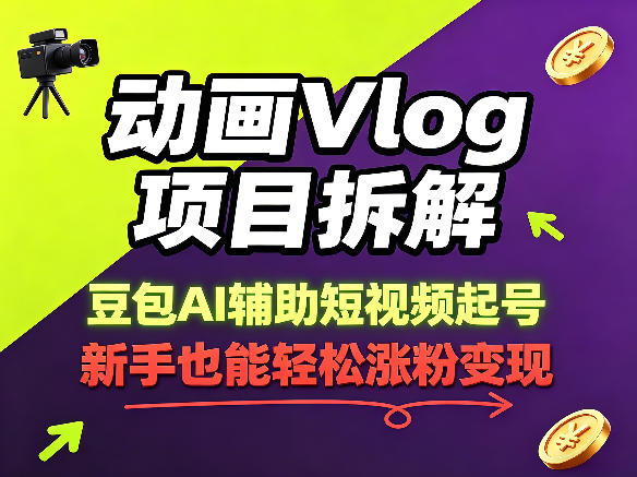 动画Vlog项目拆解，豆包AI辅助短视频起号，新手也能轻松涨粉，43条作品涨粉8.3W-lanti云网创